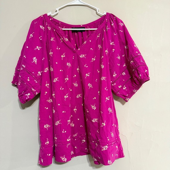 Lane Bryant Tops - Lane Bryant Pink Floral Shirt Womens 14/16 V Neck Boho Cottage Garden